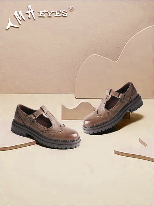 Step Into Vintage Elegance with TMA EYES T-Strap Hollowed-Out Chunky Platform Loafers