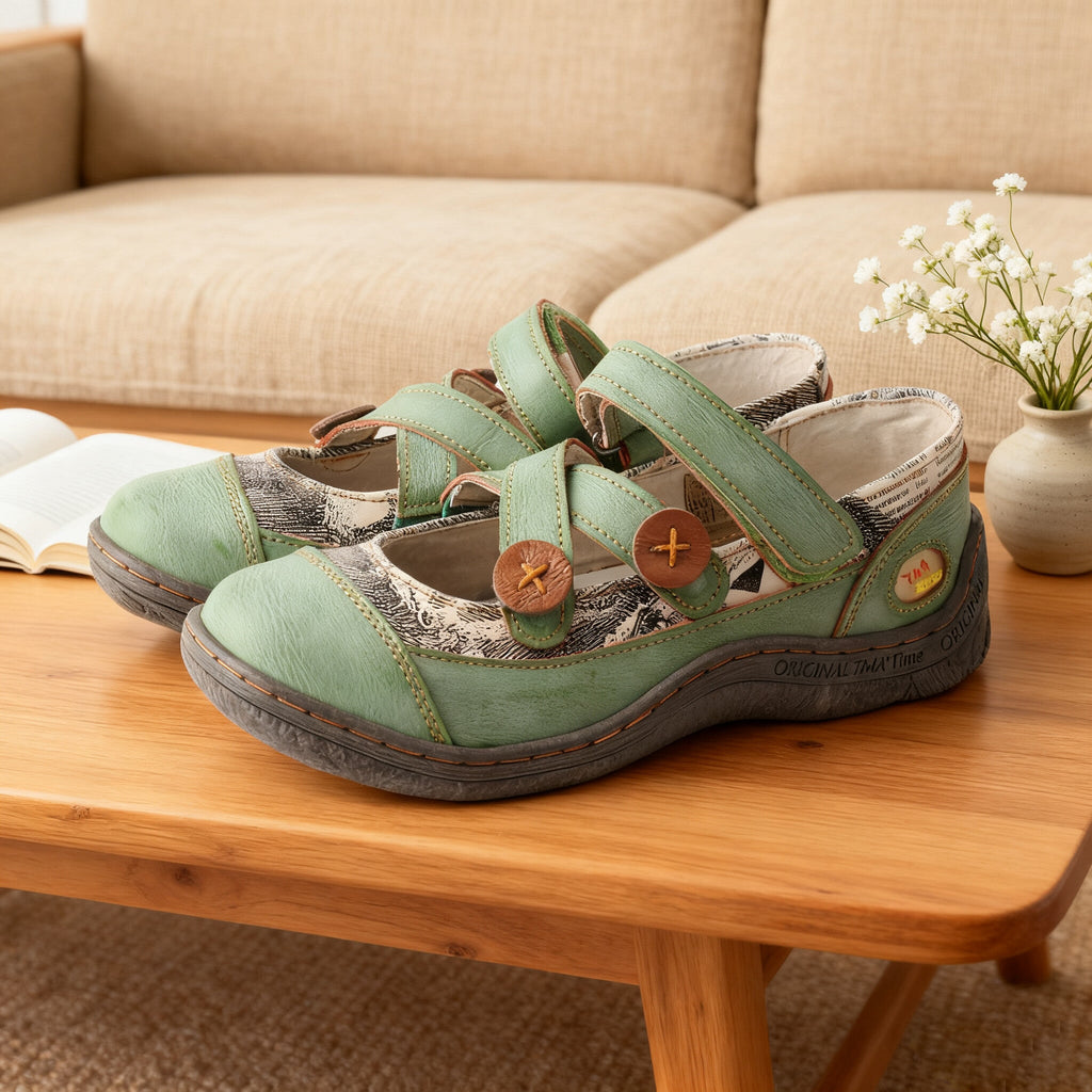 Embrace Unique Style with These Artistic Green Leather Shoes: A Blend of Comfort and Vintage Charm 😊