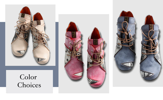 NEW：TMA EYES Lace Up Newspaper Print Leather Women's Ankle Boots