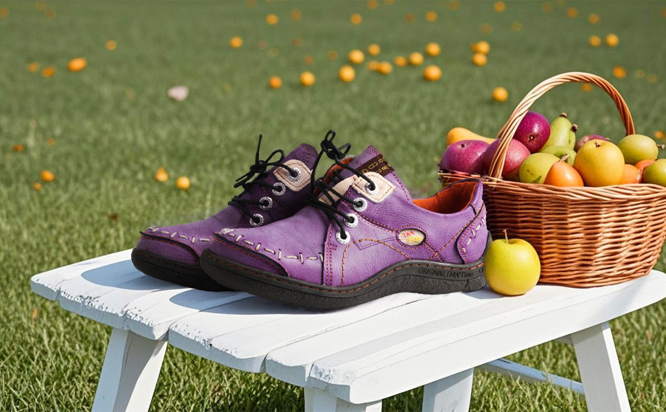 TMA EYES Women's Hand-Stitched Leather Sneakers – Now in Stunning Purple