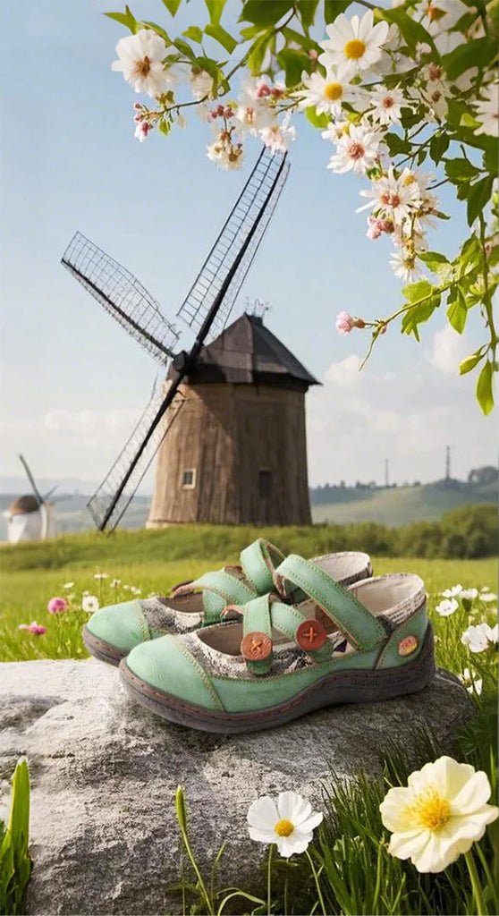 Step Into Spring with TMA EYES Button Criss-Cross Strap Leather Flat Shoes