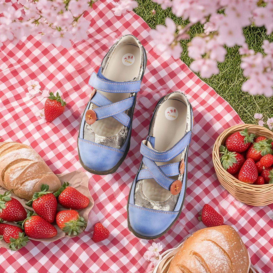 TMA EYES Button Criss-Cross Strap Leather Flats – Where Comfort Meets Playful Elegance!