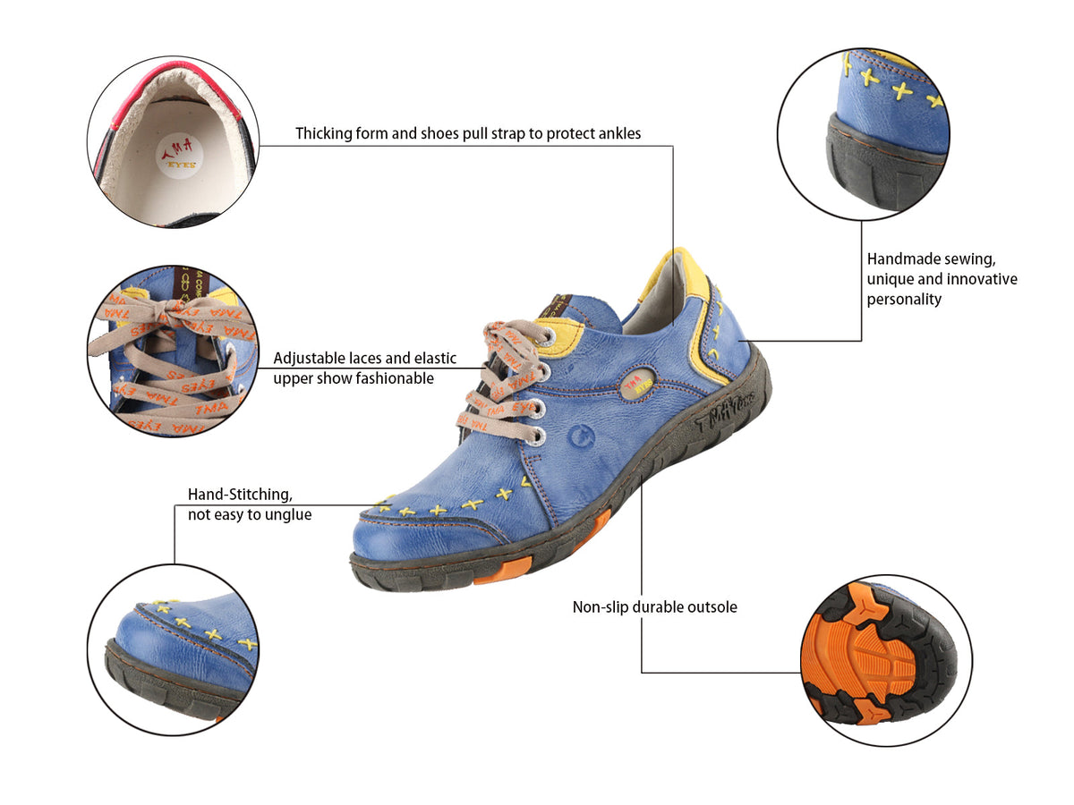 TMA EYES Women’s Handcrafted Vintage Rubbable Leather Casual Sneakers
