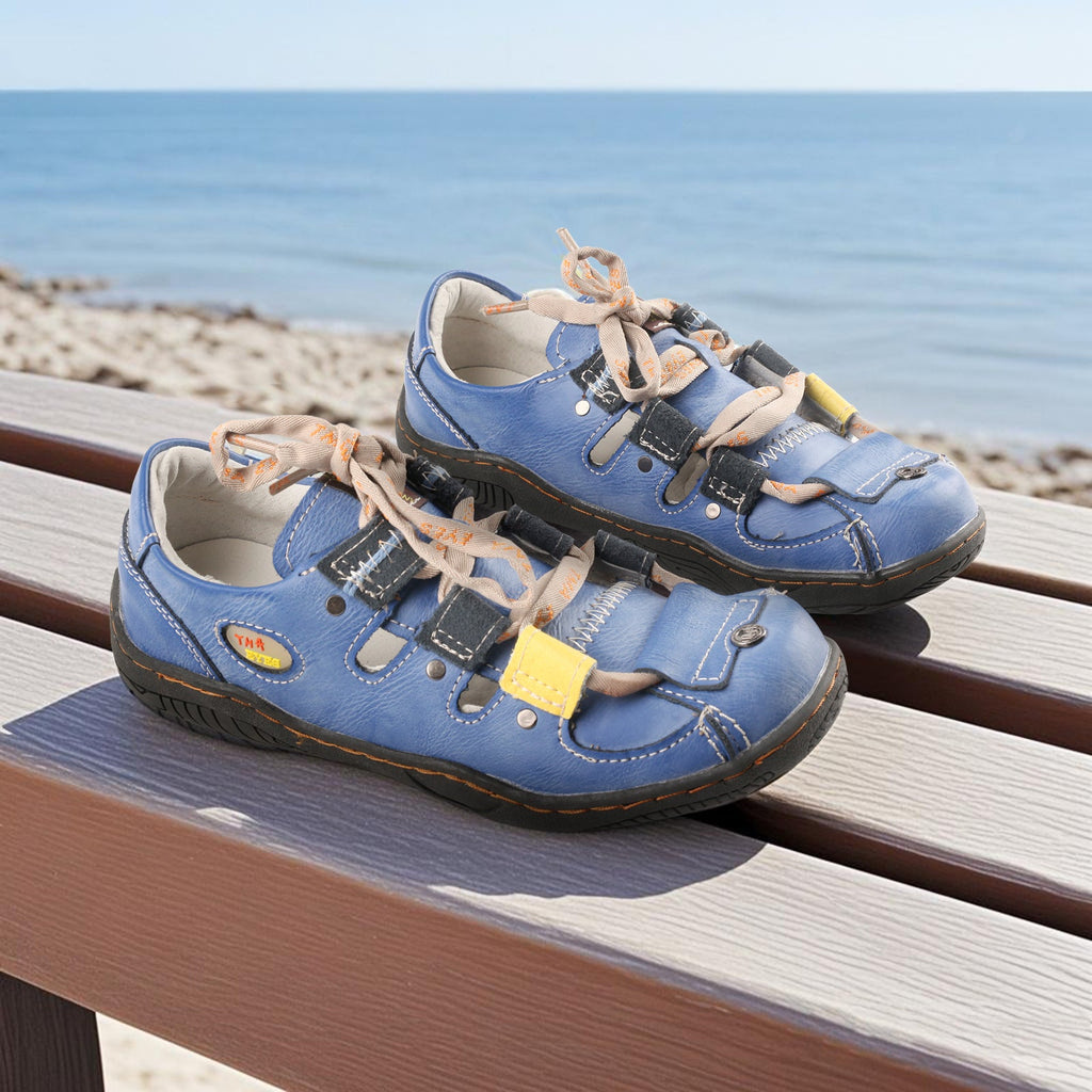 Step Fresh Into the Season: Discover the Charm of TMA EYES Hollowed Blue Leather Shoes