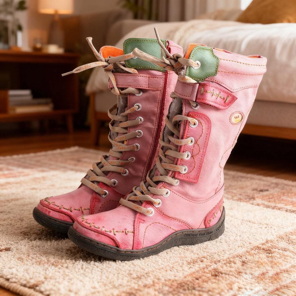 Stop Searching! The Center of Your Autumn/Winter Outfit is This Distressed Pink Boot, Mastering Vintage and Sweet-Edgy Style in One Go🚀