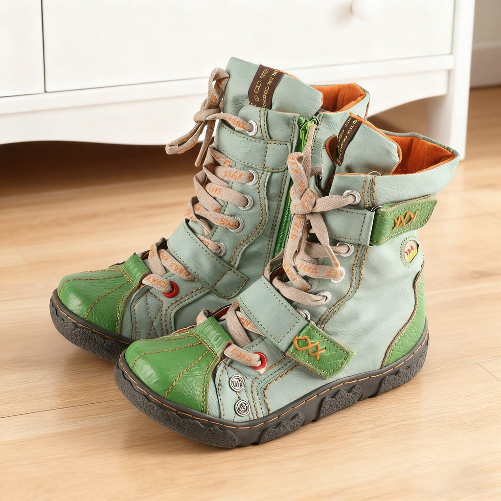 Mint Green Patchwork Ankle Boots: Wear Spring Grass on Your Feet with Retro Comfort😉