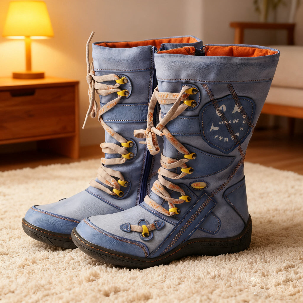 Embrace Unique Style with These Artistic Blue Boots: A Must-Have for Fashion Enthusiasts 😍