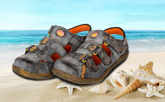 TMA EYES Women's Hook and Loop Closed-Toe Leather Sandals - Stylish, Comfortable and Eco-Friendly