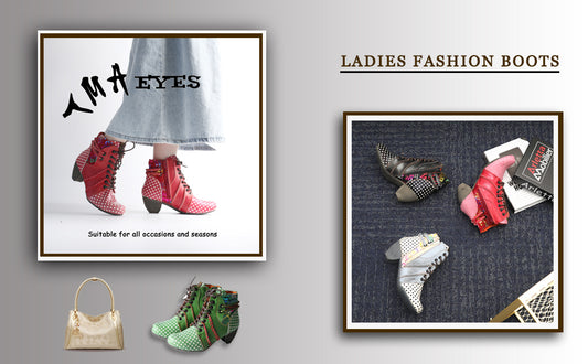 TMA EYES Polka Dot LEather Women Boots With Moccasin Hand Stitching