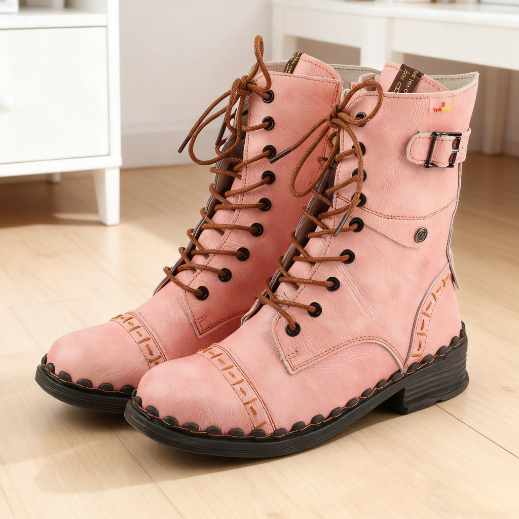 Pink Vintage Lace-Up Boots: A Fusion of Retro Charm and Modern Style 🥿