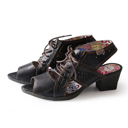 TMA EYES & MAiA Womens Lace-up Sandals Leather Mid Heeled Women Sandals