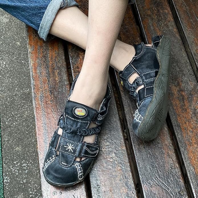 TMA EYES Women's Braided Closed-Toe Leather Sandal