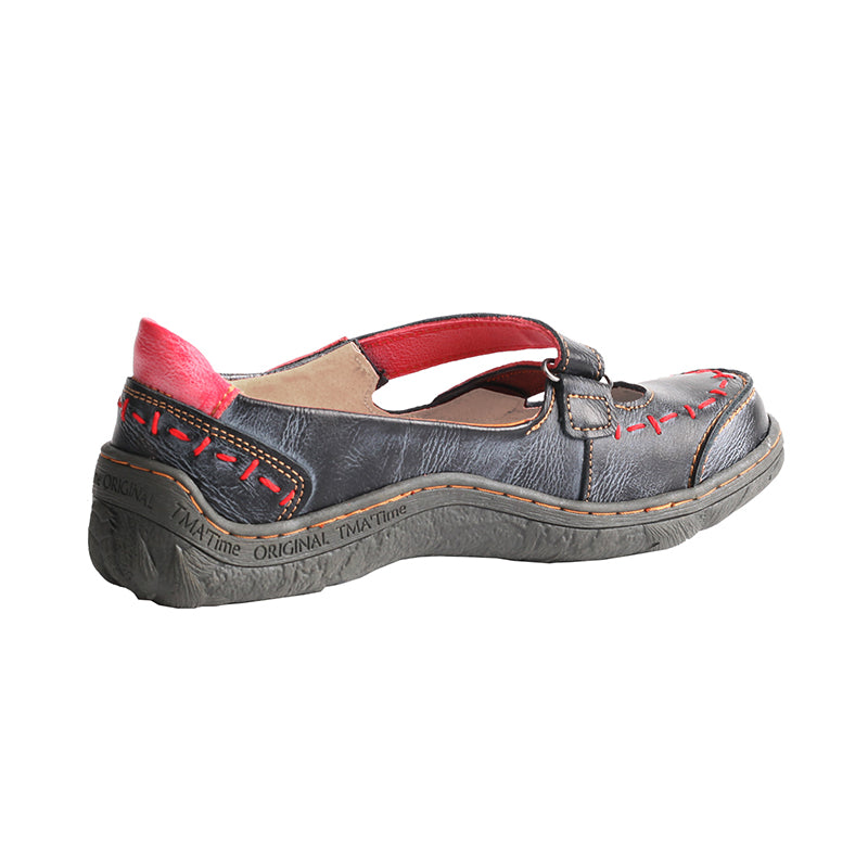 TMA EYES Women's Cross-Strap Color-Block Velcro Hand-Stitched Casual Sandals and Sneakers