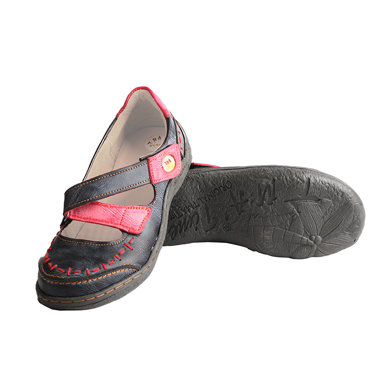 TMA EYES Women's Cross-Strap Color-Block Velcro Hand-Stitched Casual Sandals and Sneakers