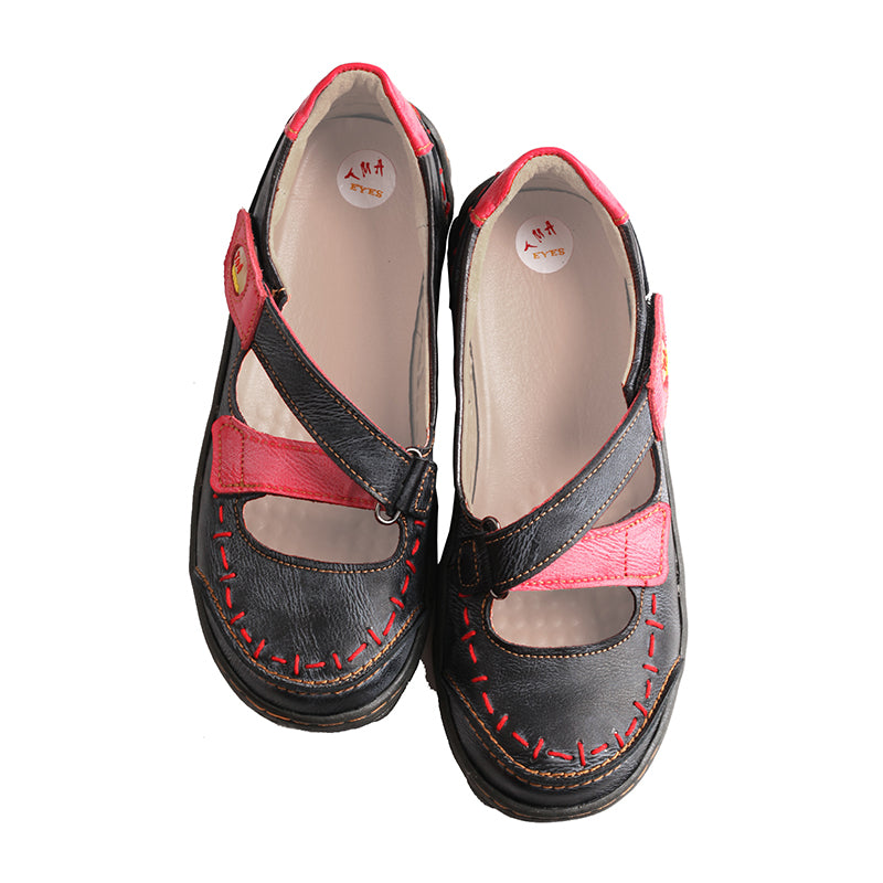 TMA EYES Women's Cross-Strap Color-Block Velcro Hand-Stitched Casual Sandals and Sneakers