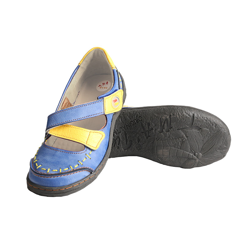 TMA EYES Women's Cross-Strap Color-Block Velcro Hand-Stitched Casual Sandals and Sneakers