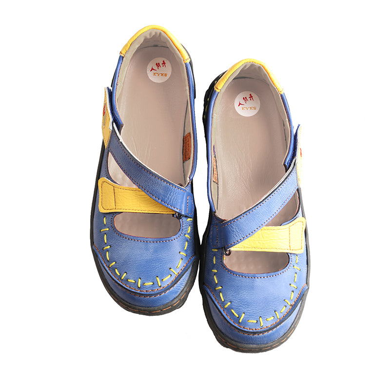 TMA EYES Women's Cross-Strap Color-Block Velcro Hand-Stitched Casual Sandals and Sneakers