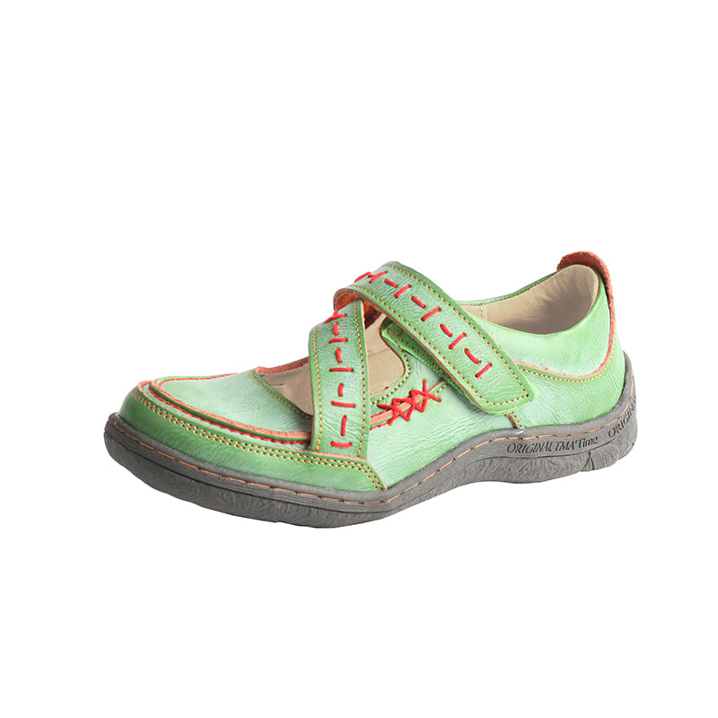 TMA EYES Women's Cross-Strap Solid Color Velcro Hand-Stitched Casual Sneakers