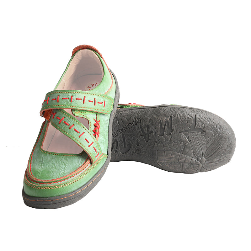 TMA EYES Women's Cross-Strap Solid Color Velcro Hand-Stitched Casual Sneakers