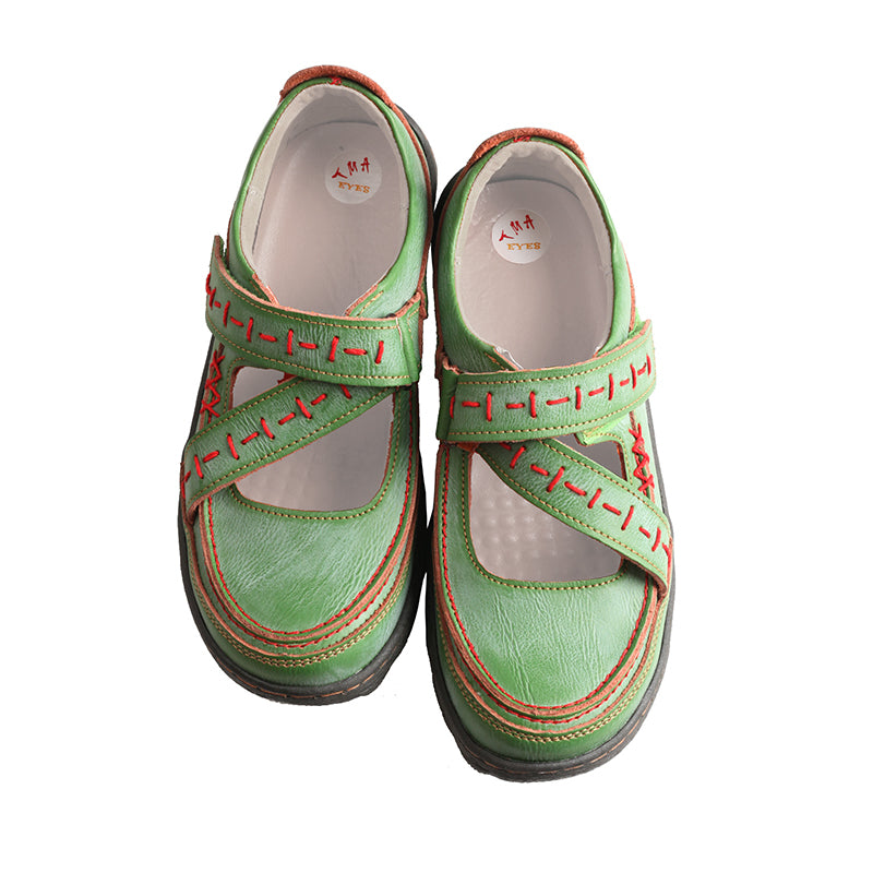 TMA EYES Women's Cross-Strap Solid Color Velcro Hand-Stitched Casual Sneakers