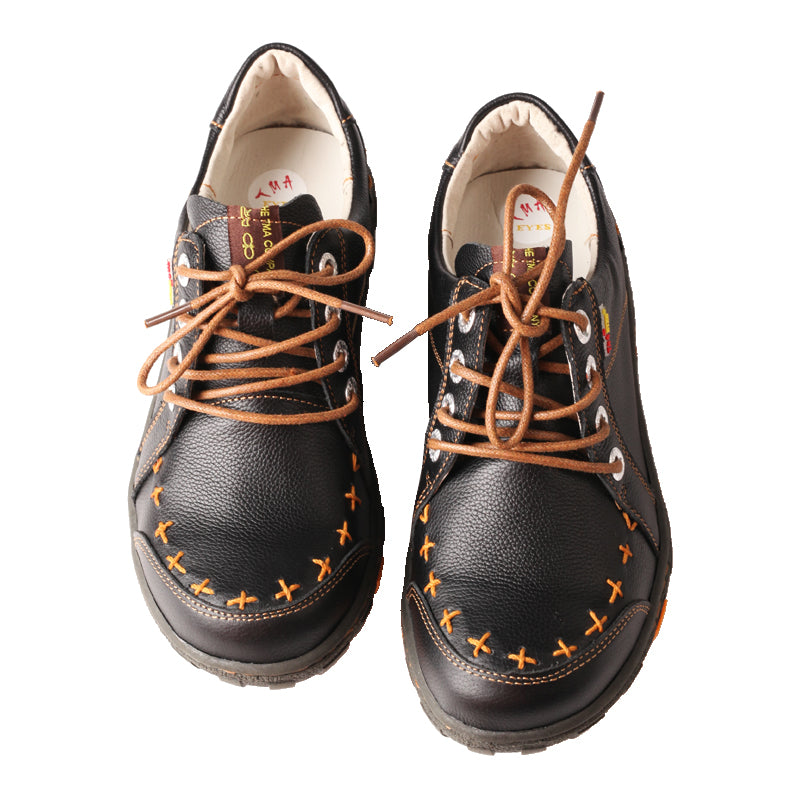 TMA EYES Hand-Stitched Top-Grain Leather Women's Casual Sneakers
