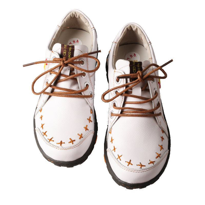 TMA EYES Hand-Stitched Top-Grain Leather Women's Casual Sneakers