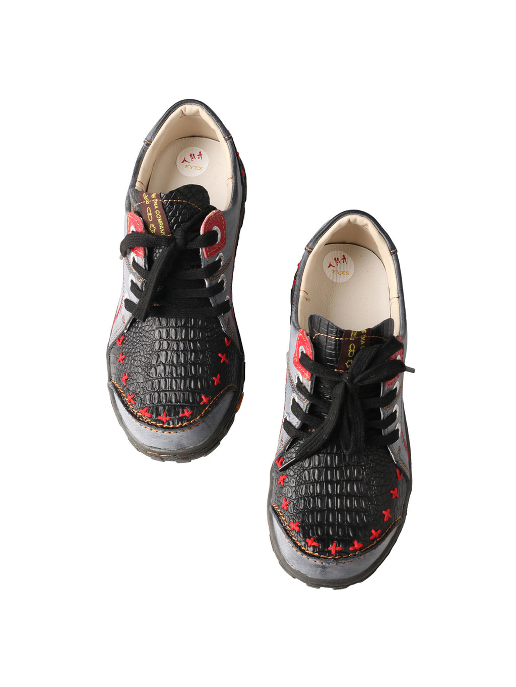TMA EYES Women's Vintage Flat Shoes - Hand-Stitching Crocodile Embossed PU Leather Shoes Slip-On with Non-Slip TPR Sole - Comfort and Fashion