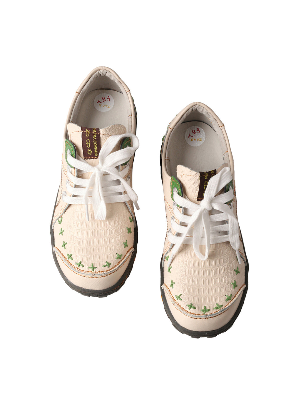 TMA EYES Women's Vintage Flat Shoes - Hand-Stitching Crocodile Embossed PU Leather Shoes Slip-On with Non-Slip TPR Sole - Comfort and Fashion