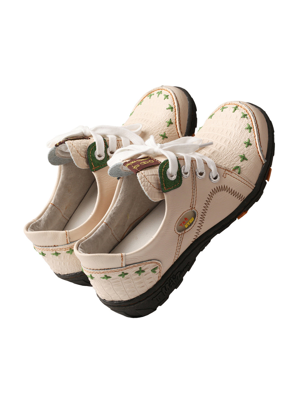 TMA EYES Women's Vintage Flat Shoes - Hand-Stitching Crocodile Embossed PU Leather Shoes Slip-On with Non-Slip TPR Sole - Comfort and Fashion