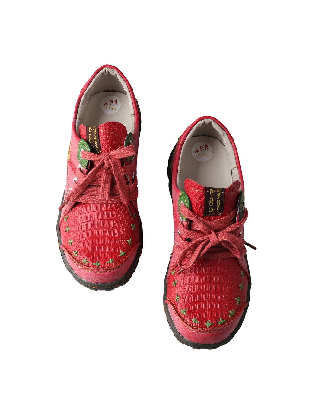 TMA EYES Women's Vintage Flat Shoes - Hand-Stitching Crocodile Embossed PU Leather Shoes Slip-On with Non-Slip TPR Sole - Comfort and Fashion