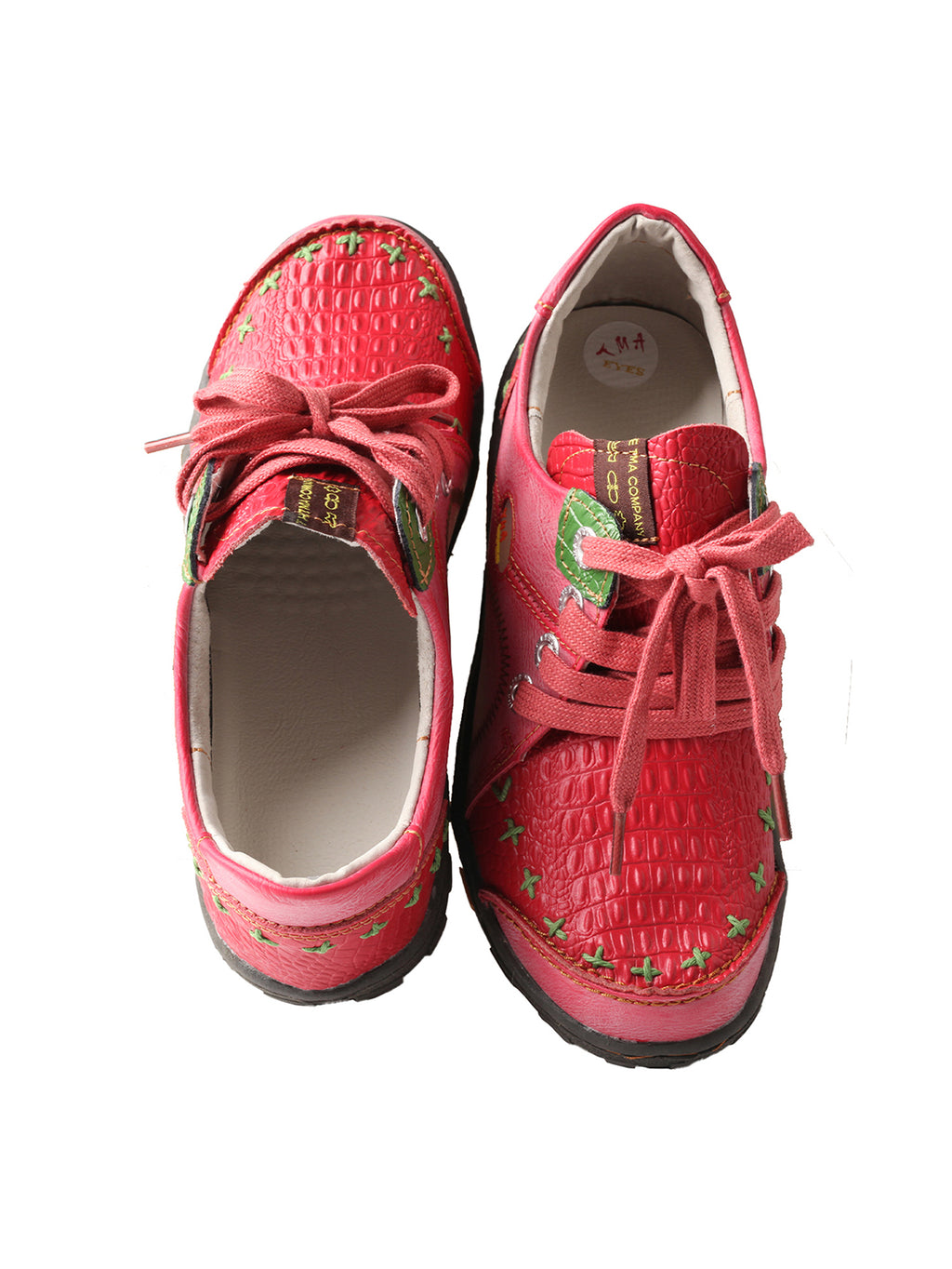 TMA EYES Women's Vintage Flat Shoes - Hand-Stitching Crocodile Embossed PU Leather Shoes Slip-On with Non-Slip TPR Sole - Comfort and Fashion