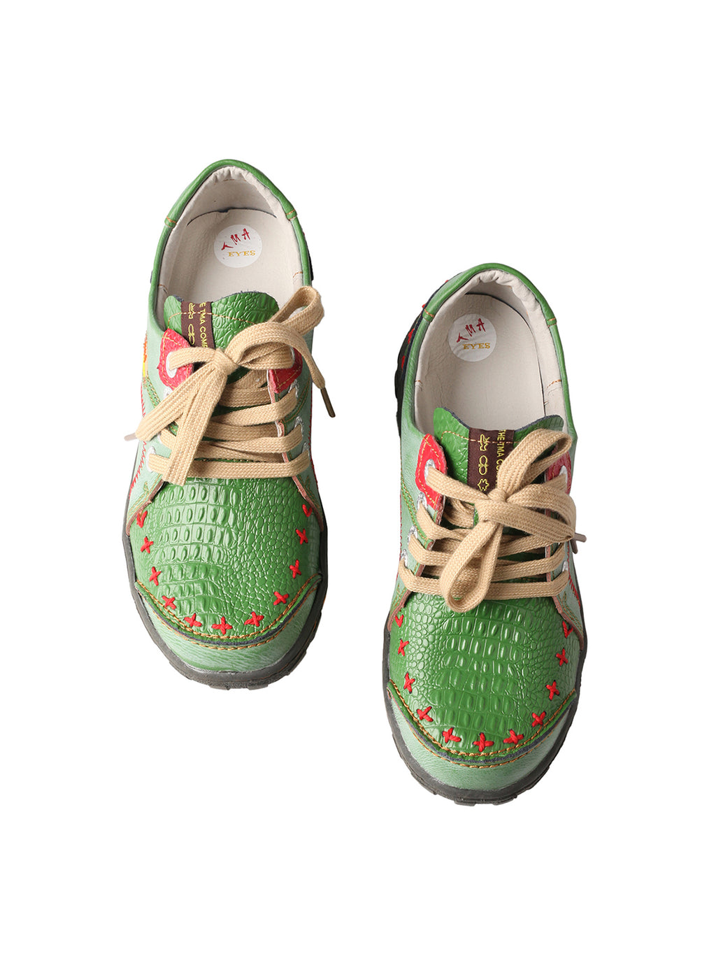 TMA EYES Women's Vintage Flat Shoes - Hand-Stitching Crocodile Embossed PU Leather Shoes Slip-On with Non-Slip TPR Sole - Comfort and Fashion