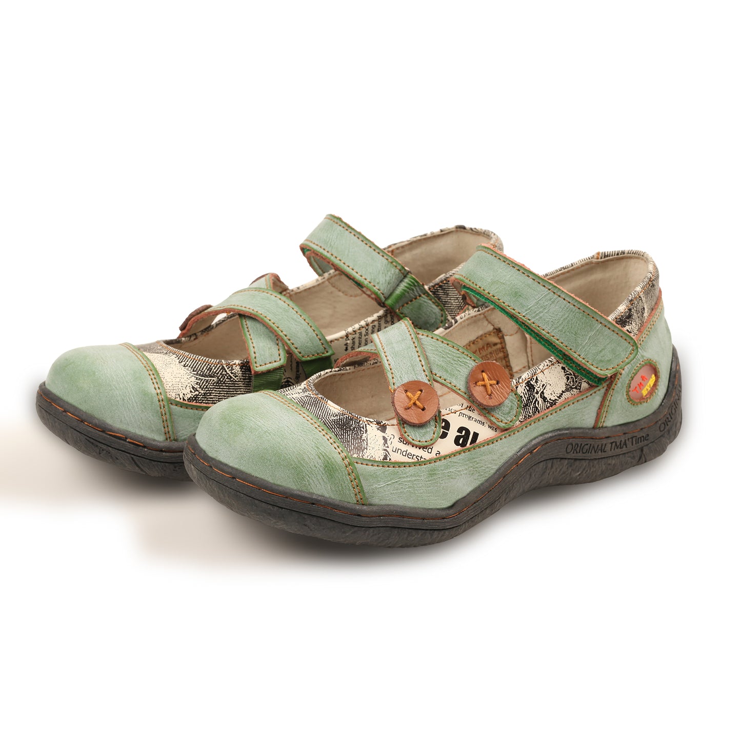TMA EYES Button Criss Cross Strap Leather Women Flat Shoes