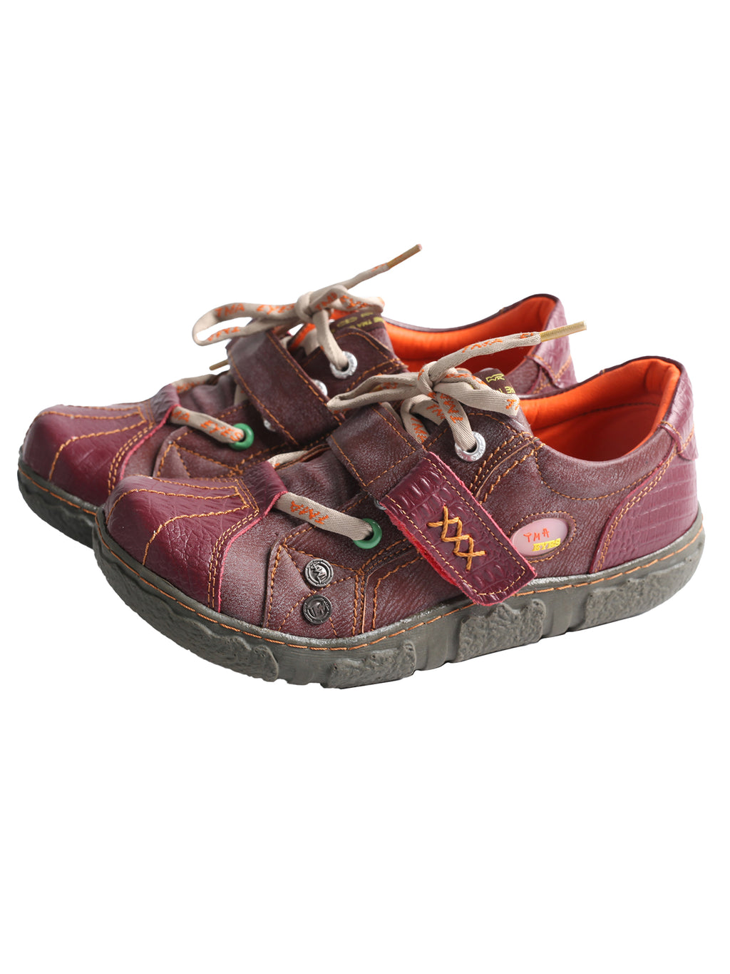 TMA EYES Hand Stitching Leather and Washed PU Leather Flat Women's Shoes with Plus Size