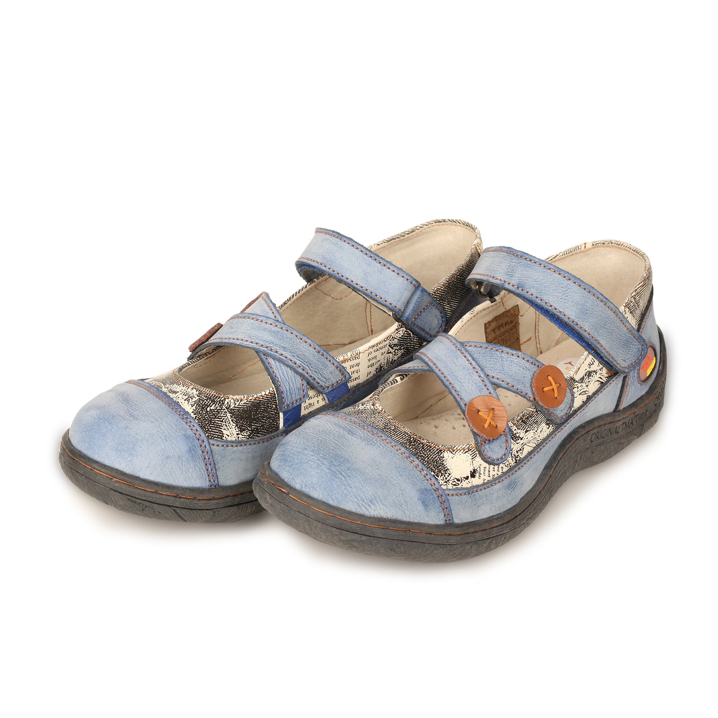 TMA EYES Button Criss Cross Strap Leather Women Flat Shoes