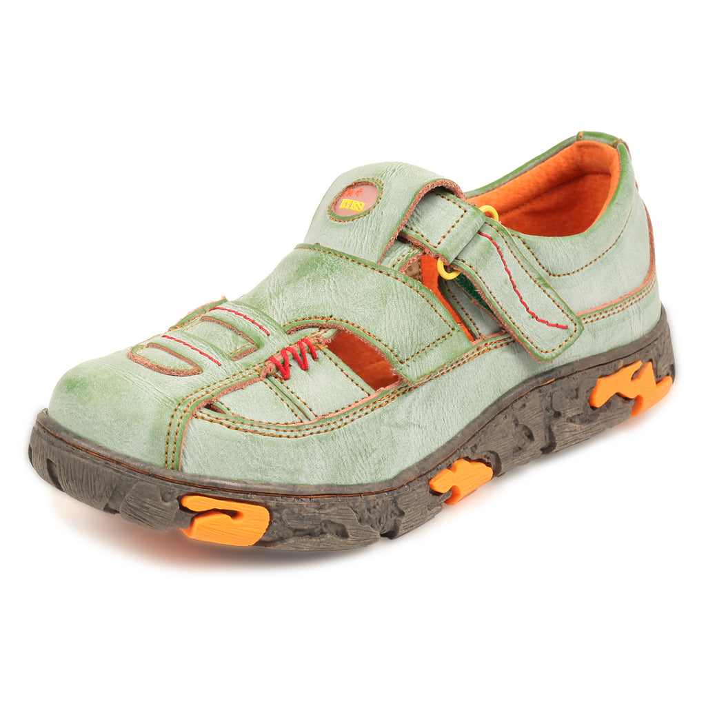 TMA EYES Womens Hand Stitching Leaher Shoes with Hollow Breathable Hook and Loop Slip-on Casual Shoes