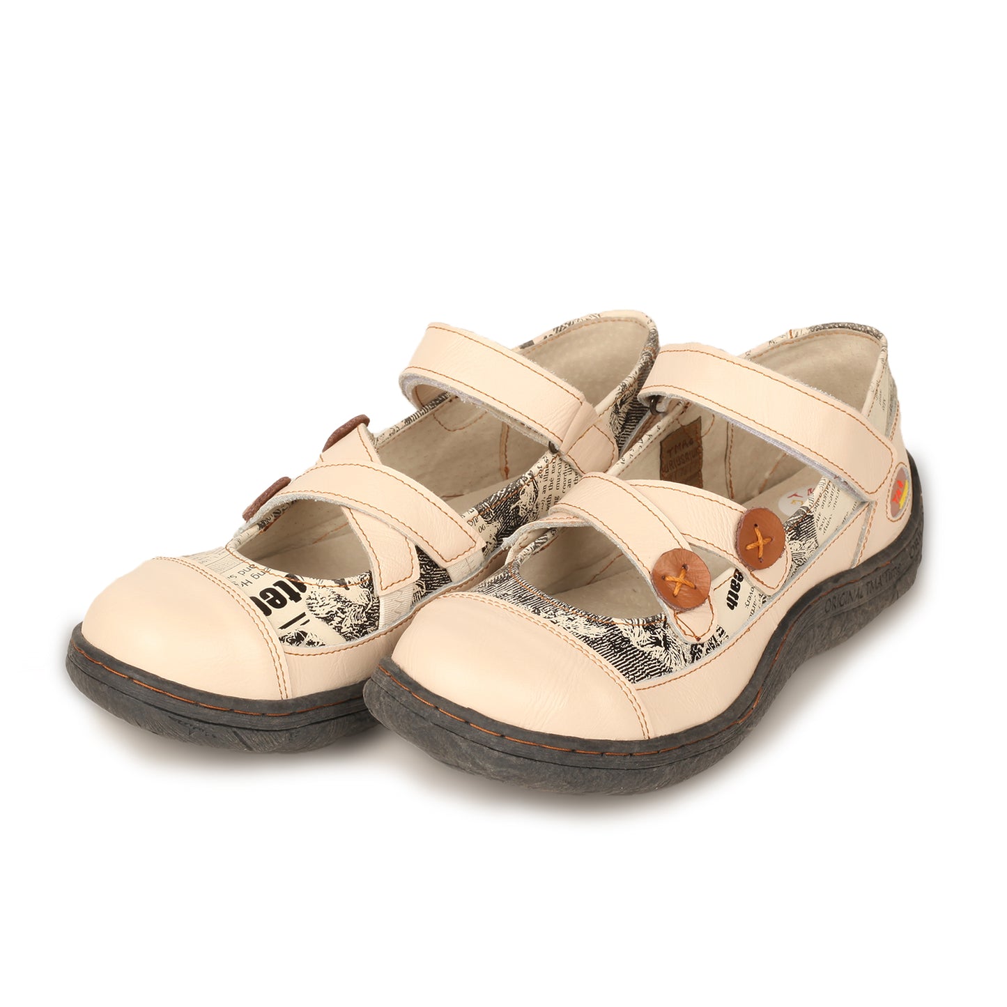 TMA EYES Button Criss Cross Strap Leather Women Flat Shoes