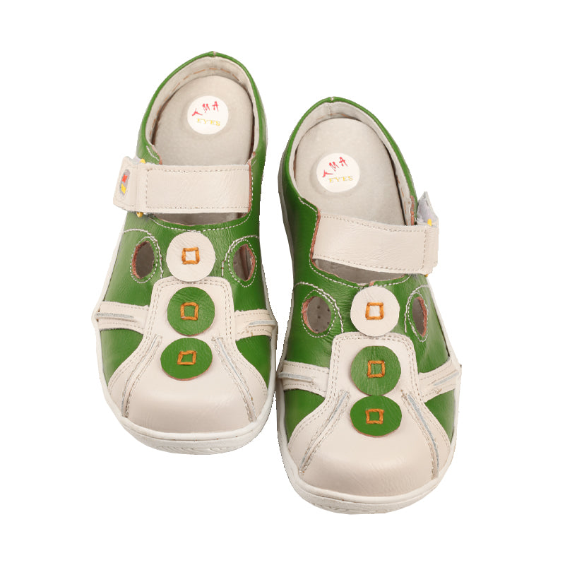 TMA EYES Women's Hand-Stitched Color-Block Slip-On Sandals with Velcro and Hollow Design