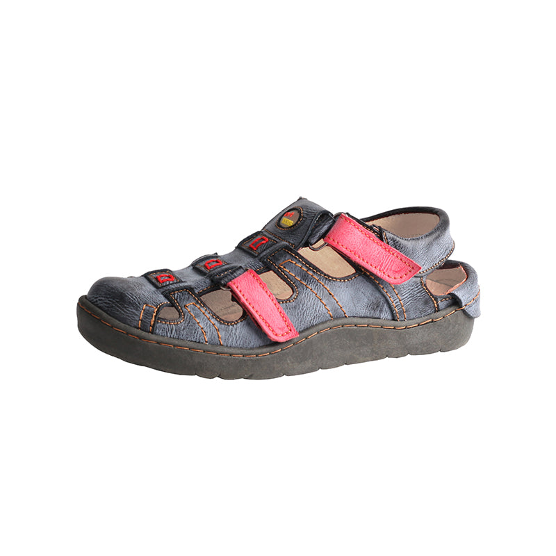 TMA EYES Women's Velcro Adjustable Round Toe Closed-Toe Leather Sandals