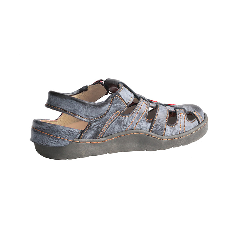 TMA EYES Women's Velcro Adjustable Round Toe Closed-Toe Leather Sandals