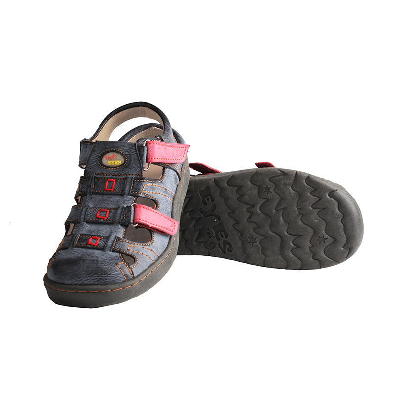 TMA EYES Women's Velcro Adjustable Round Toe Closed-Toe Leather Sandals