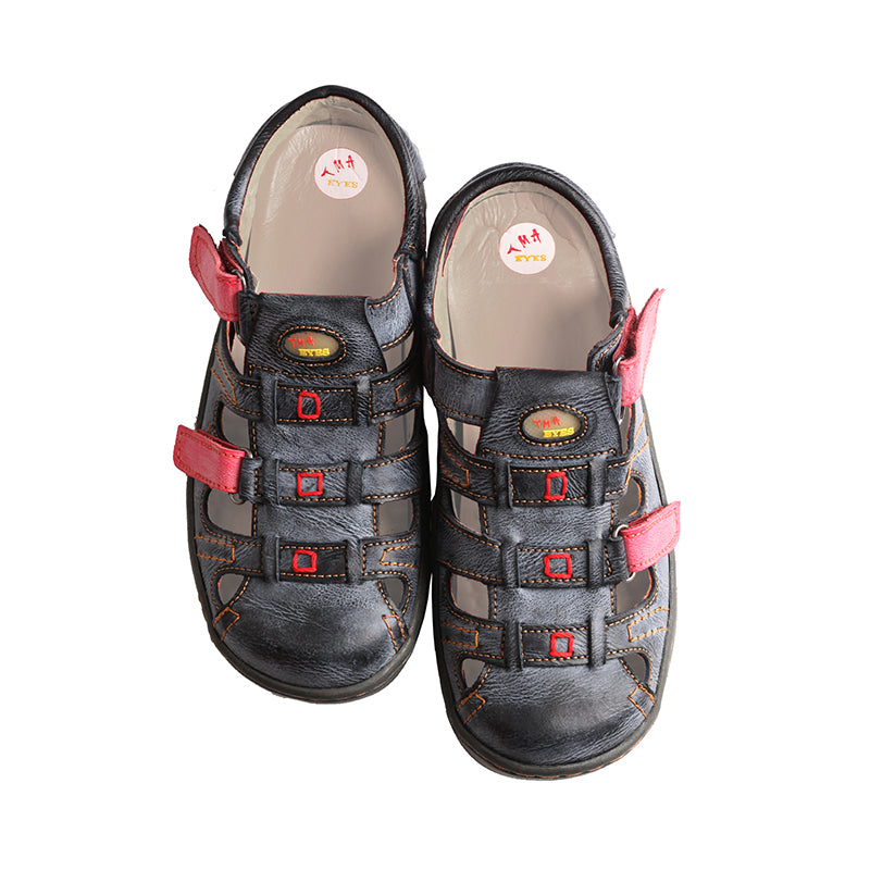 TMA EYES Women's Velcro Adjustable Round Toe Closed-Toe Leather Sandals