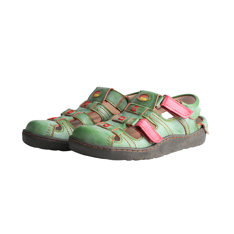 TMA EYES Women's Velcro Adjustable Round Toe Closed-Toe Leather Sandals