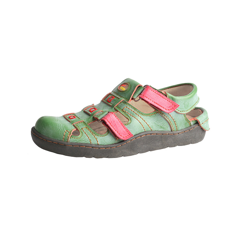 TMA EYES Women's Velcro Adjustable Round Toe Closed-Toe Leather Sandals