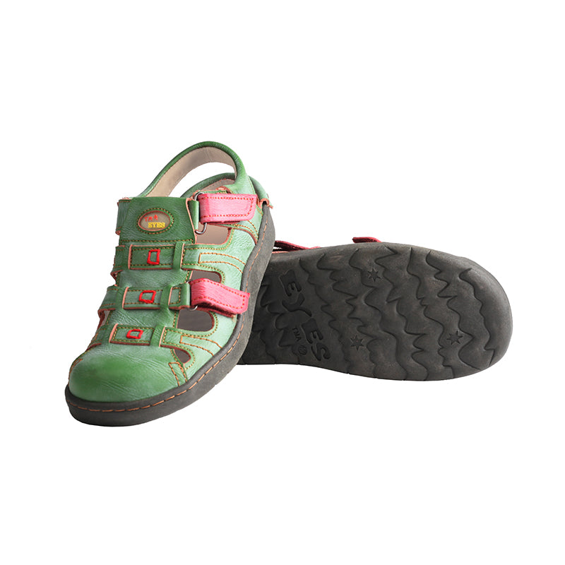 TMA EYES Women's Velcro Adjustable Round Toe Closed-Toe Leather Sandals