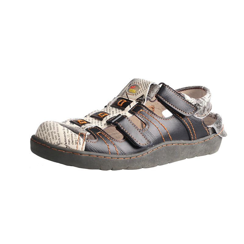 TMA EYES Women's Velcro Adjustable Round Toe Closed-Toe Leather Sandals