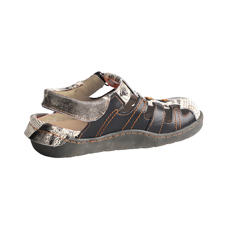 TMA EYES Women's Velcro Adjustable Round Toe Closed-Toe Leather Sandals