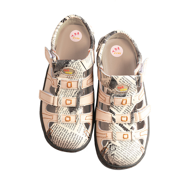 TMA EYES Women's Velcro Adjustable Round Toe Closed-Toe Leather Sandals