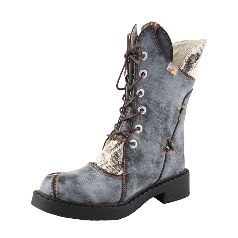 TMA EYES New Women s Thick Heel Mid calf Irregular Splicing Boots Fas
