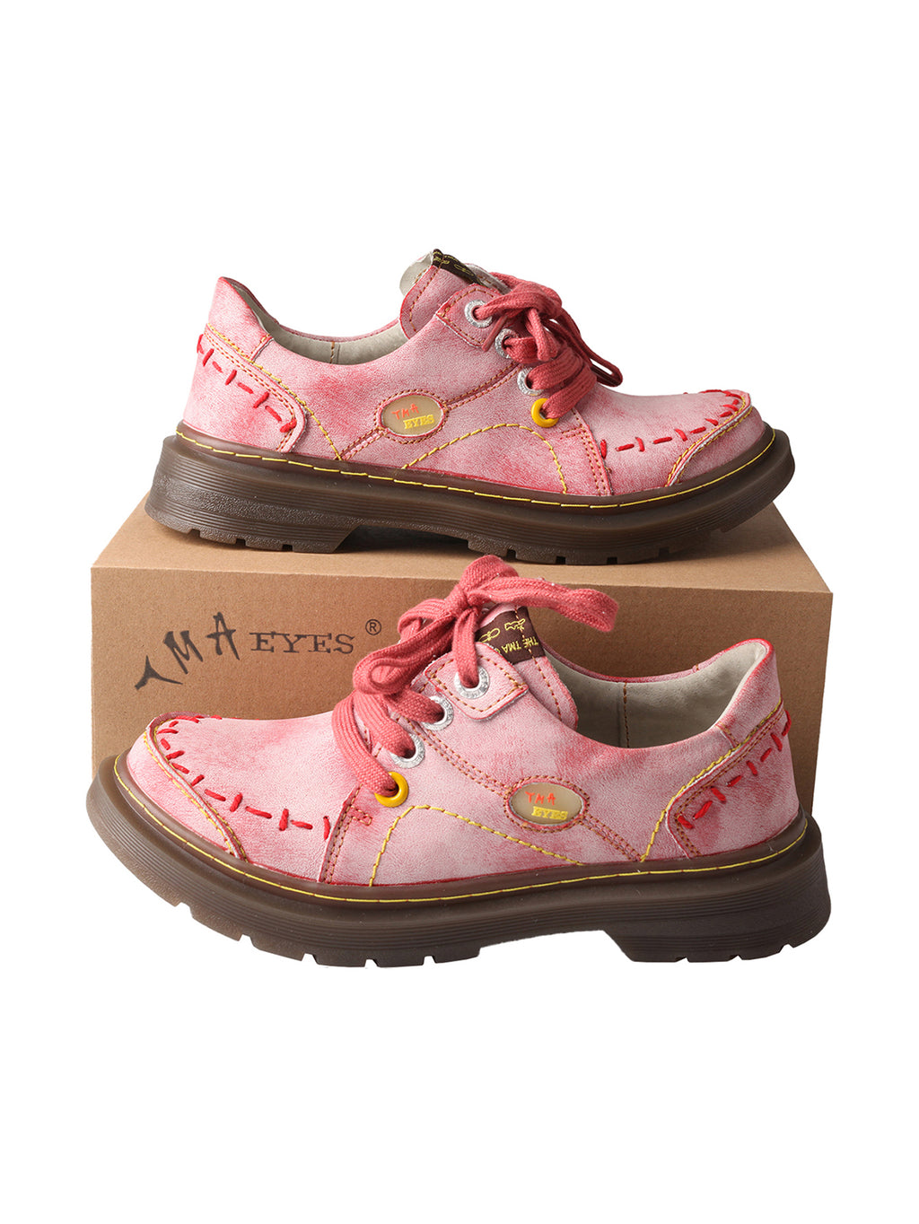 TMA EYES Women's Casual Retro Lace Up Flat Shoes Anti Slip Comfortable Walking Shoes Red